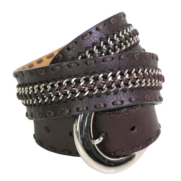 Michael Kors BROWN REAL LEATHER 1 5/8"Wd CHAIN STITCH CASUAL DRESS BELT Sz M B33 - Picture 7 of 14